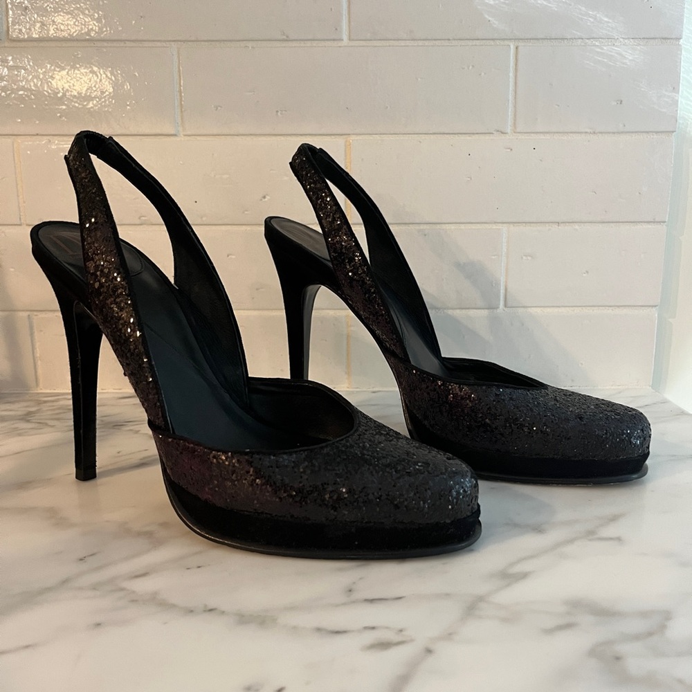 Diane von Furstenberg DVF glitter slingback pumps 10M
